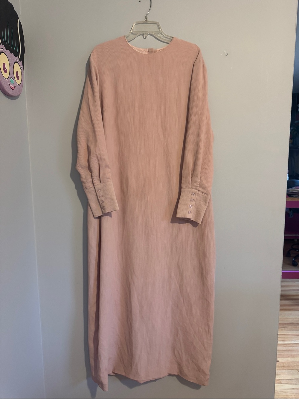 Veiled Long Sleeve Modest Pink Maxi Dress- XL